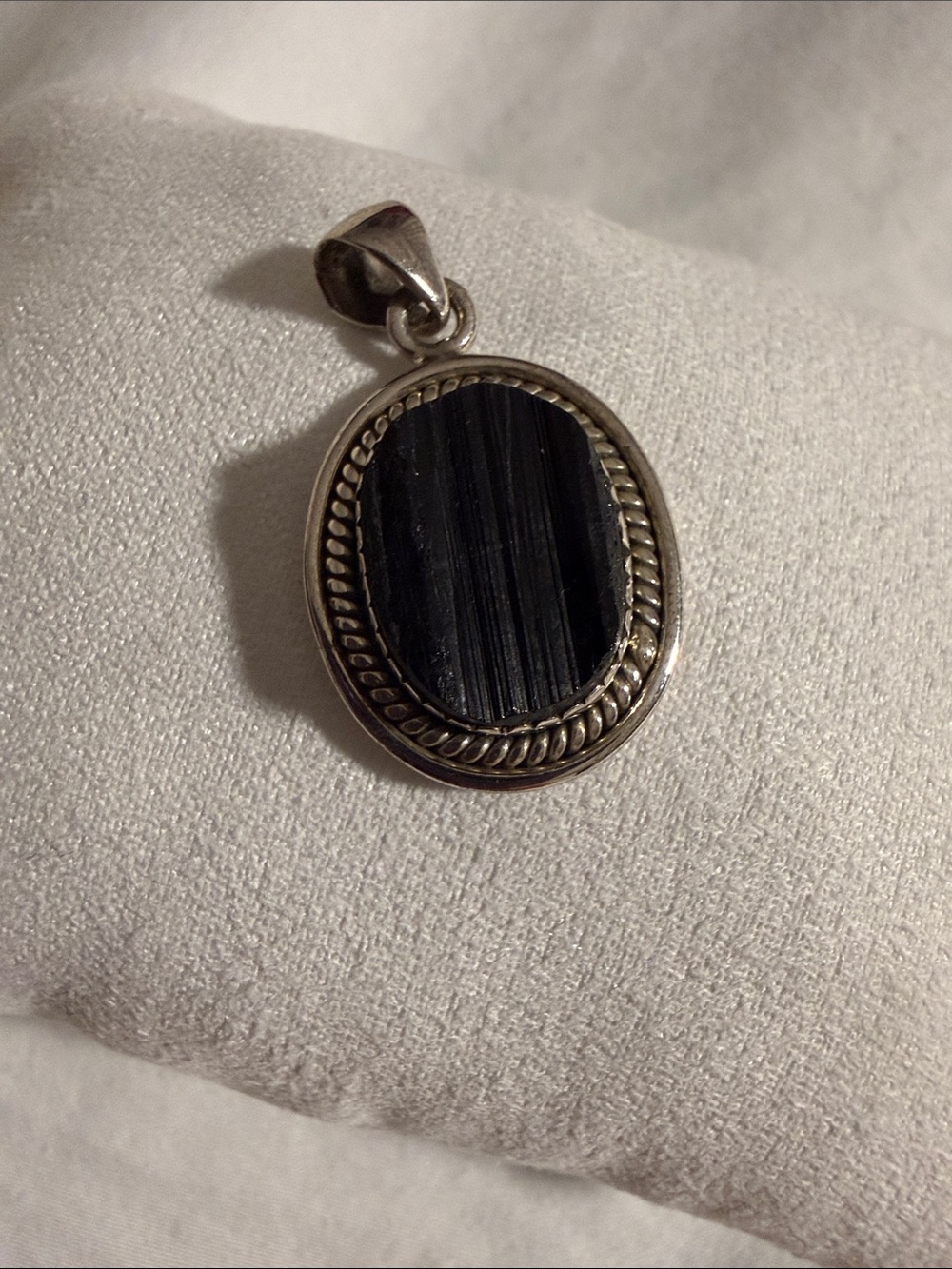 Raw black tourmaline Sterling Silver Pendant Necklace